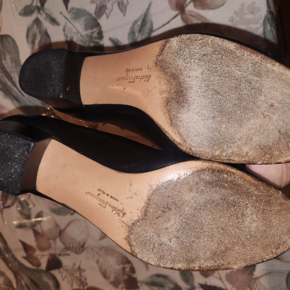 Salvatore Ferragamo Black Patent Leather Flats with Gold Accent - Picture 2 of 5